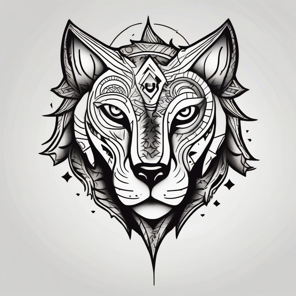 Half Lion eye half wolf eye eyelid-eyes, AI-generated Cartoon tattoo design