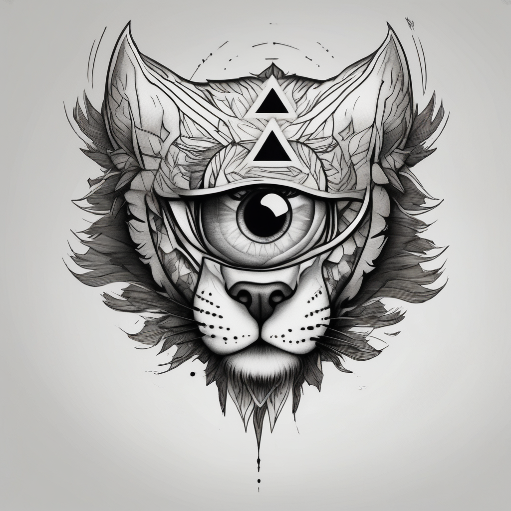 Half Lion eye half wolf eye side by side eyelid-eyes, AI-generated Realistic tattoo design