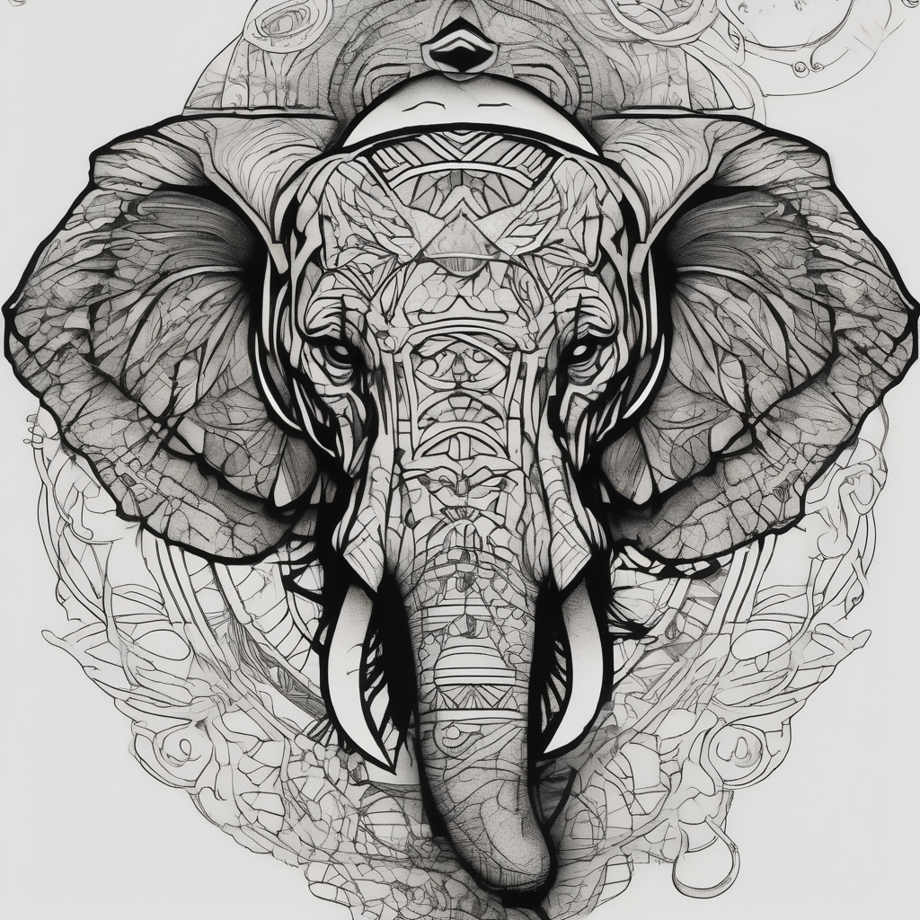 A women’s eye with line work surrounding it with makeup and an elephant incorporated around it eyelid-eyes, design de tatouage Croquis généré par IA