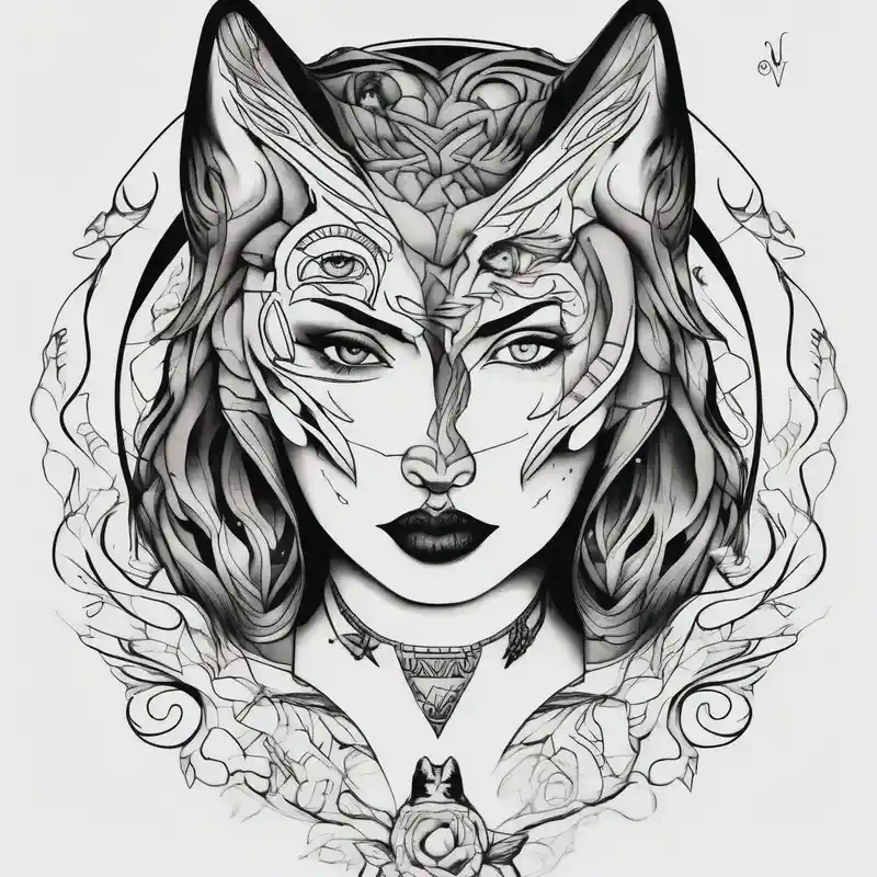 sketch style Ideas de Tatuajes de Lobos para 2025 & Generar gratis about a wolf and a woman with the same eye eyelid-eyes and a wolf and a woman with the same eye eyelid-eyes