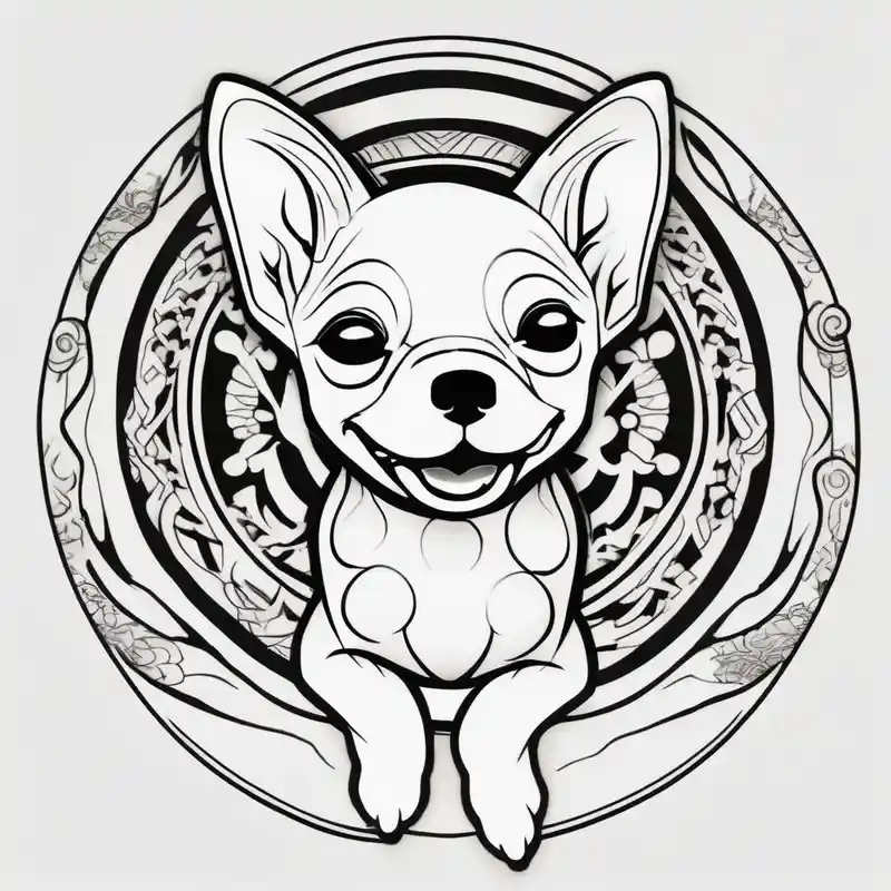 Small dog with cite smile and ears. One eye should be close – 和彫り, 白黒