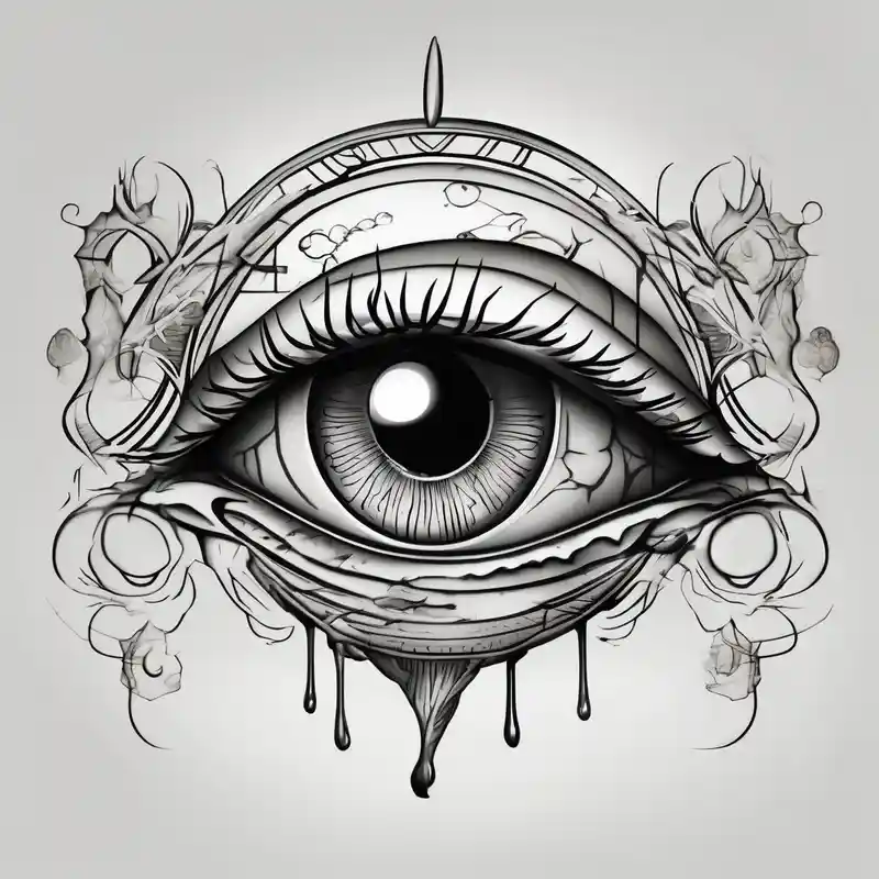 Eye ball up close with dead people in the reflection
