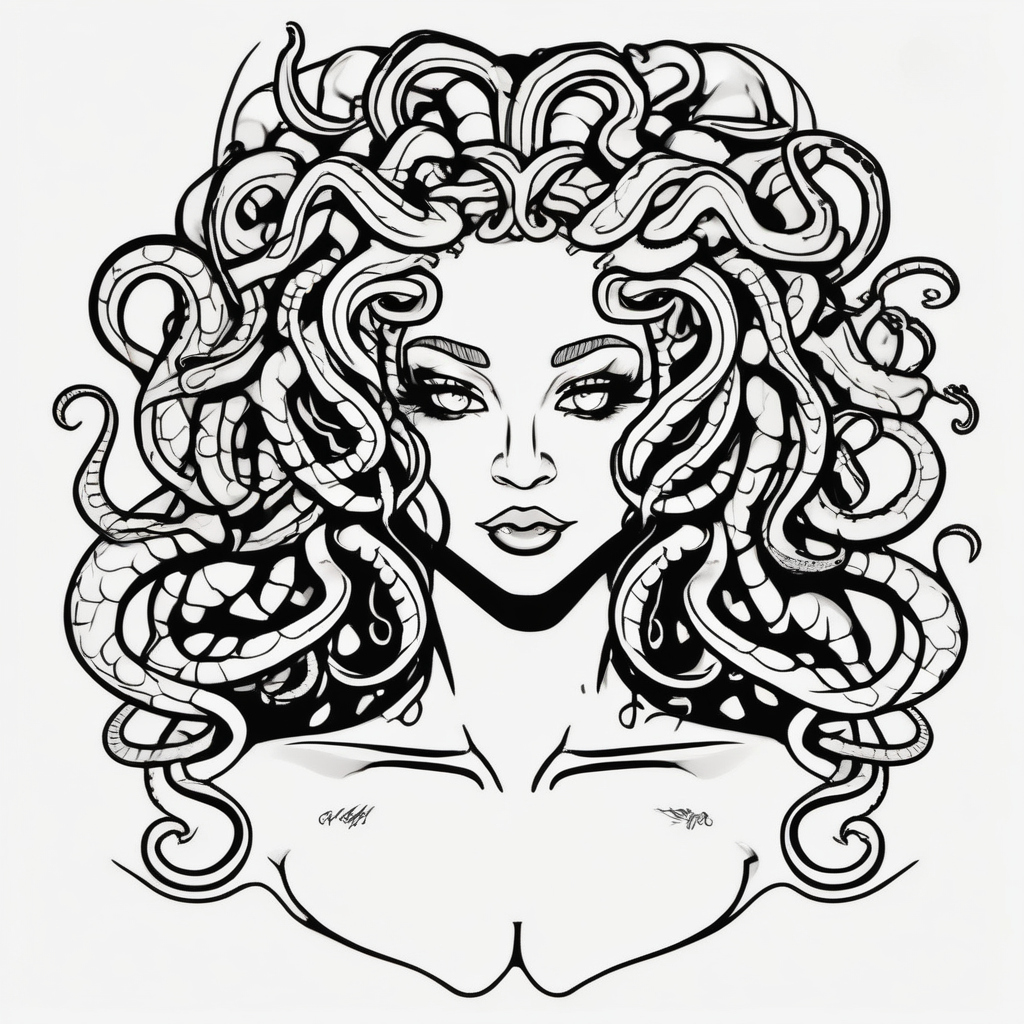 Medusa tattoo with a beautiful face focusing on the eyes. Instead of snake like hair I want octopus like hair. eyelid-eyes, AI-generated Cartoon tattoo design