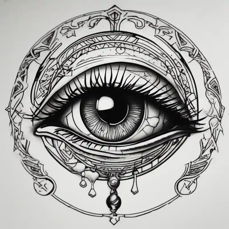 Eye ball up close with dead people in the reflection – Blackwork, Vibrant color