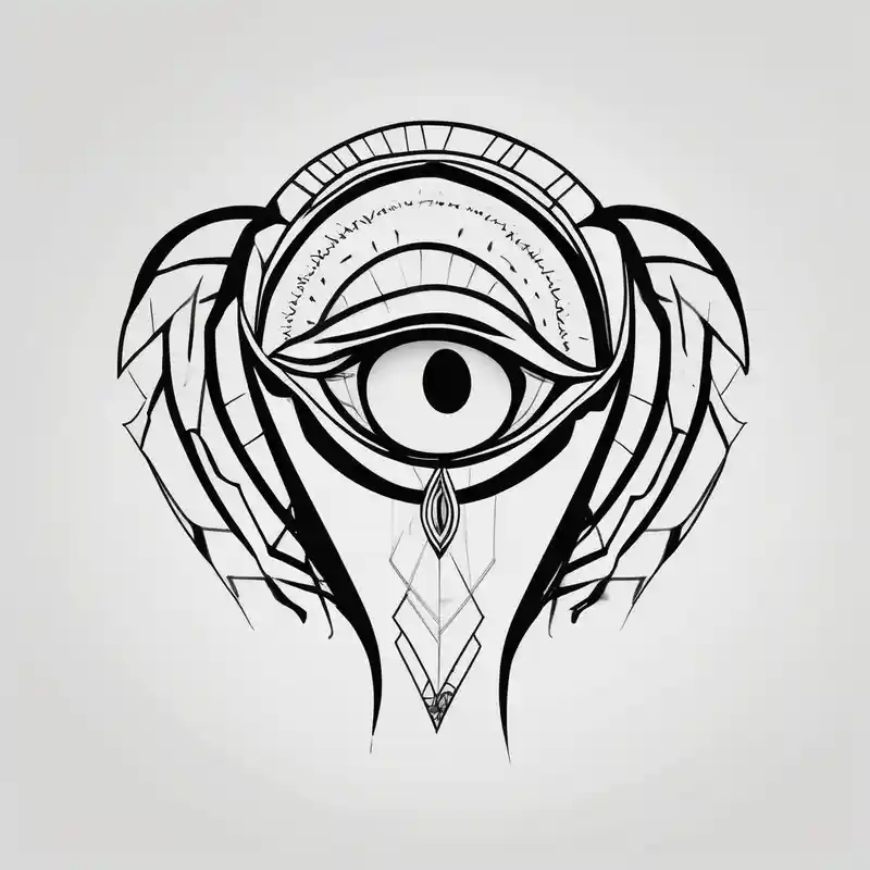 A women’s eye with line work surrounding it and incorporating an elephant