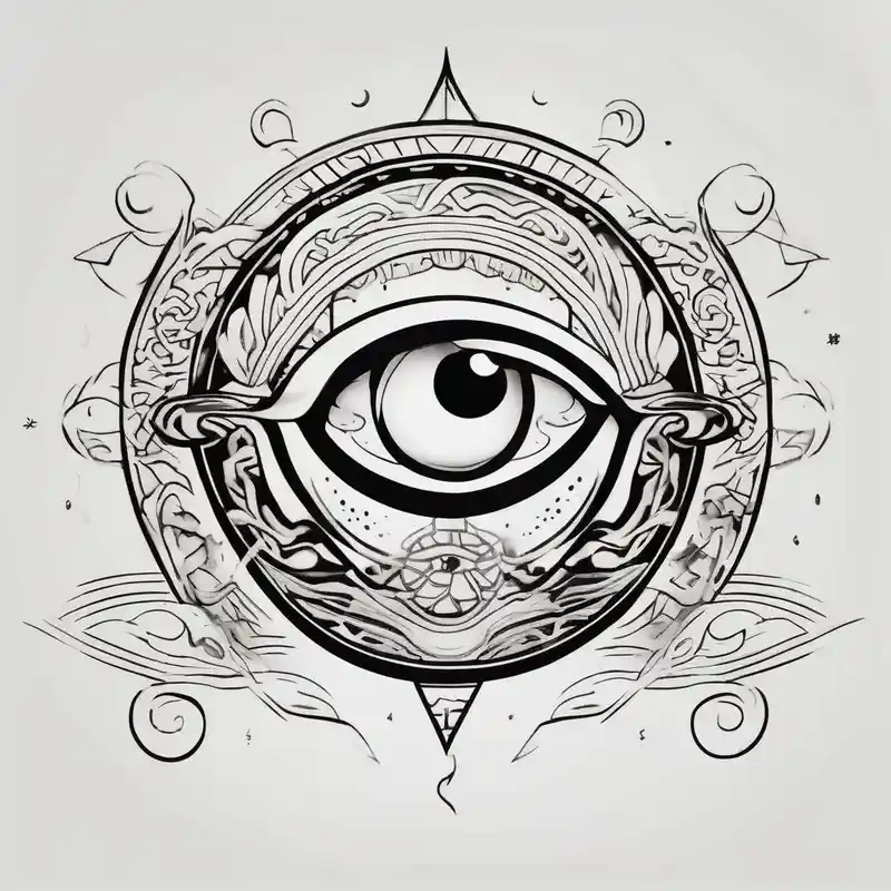 A eye, the moon on the right side, the sun on the left side