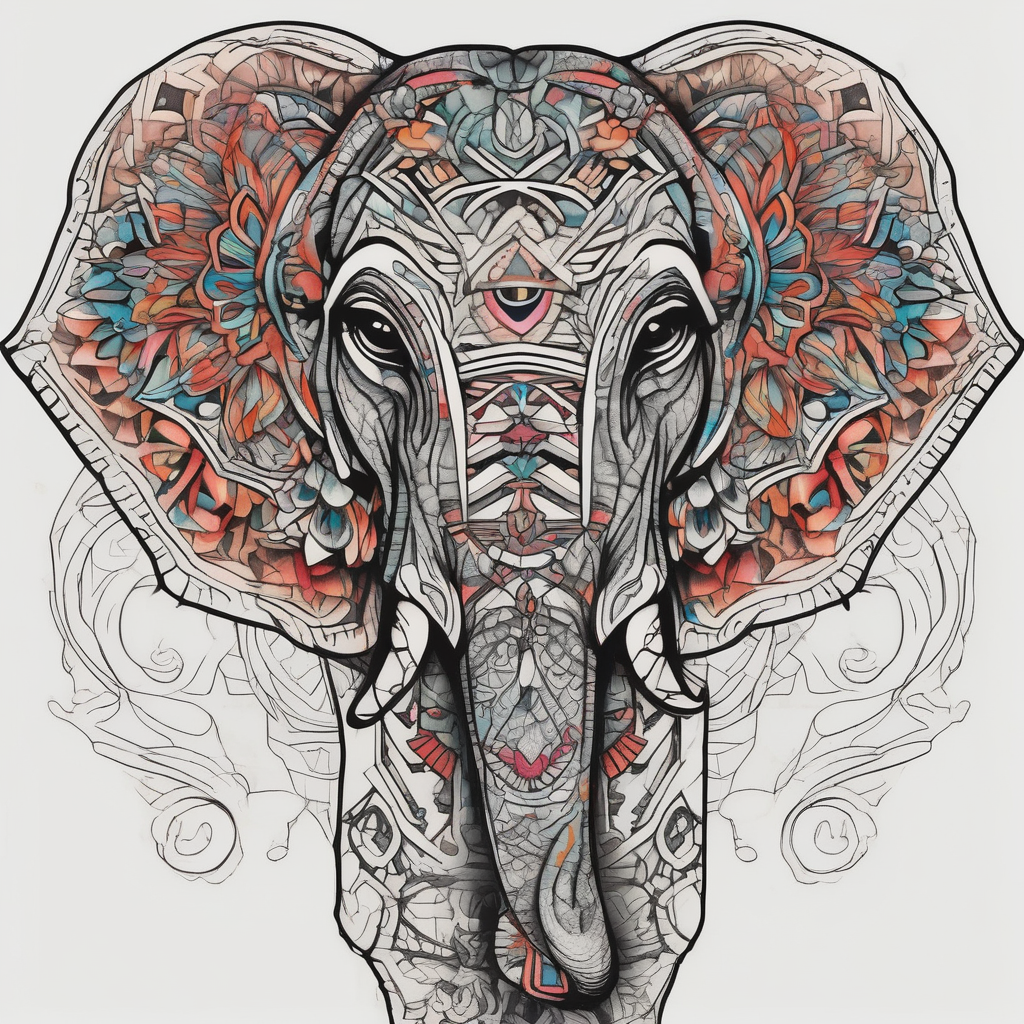 A women’s eye with line work surrounding it with makeup and an elephant incorporated around it eyelid-eyes, design de tatouage Old school généré par IA