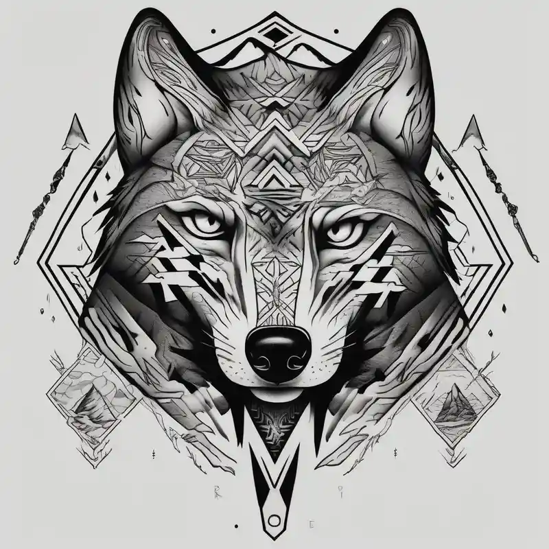Mountains, wolf eyes underneath – Blackwork, Black and white