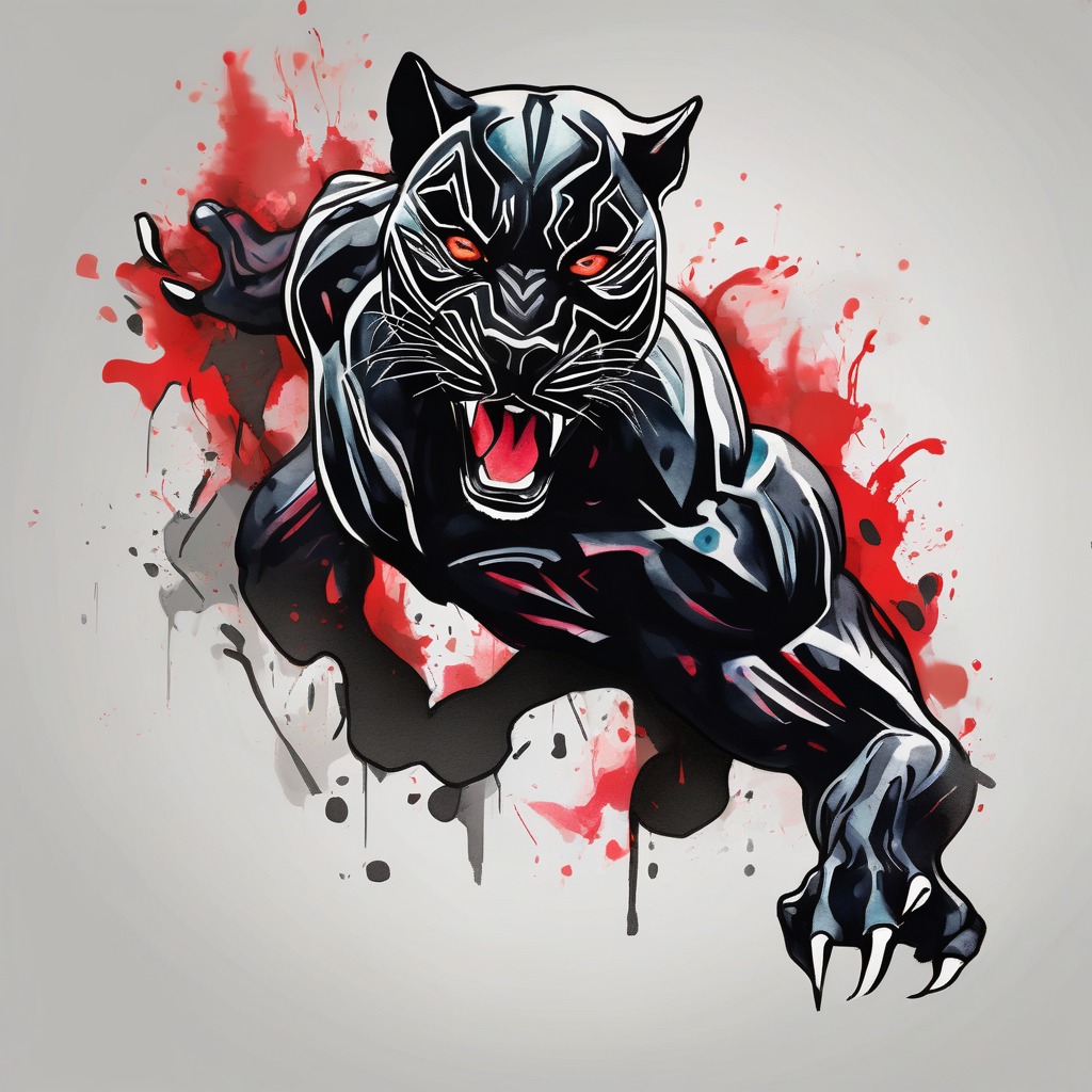unique black panther tattoo, dynamic pose, showcasing its strength and grace, striking red eyes, intense and captivating elements, artistic flair, blending realism with abstract elements eyelid-eyes, design de tatouage Aquarelle généré par IA