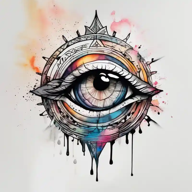 A eye, the moon on the right side, the sun on the left side – Acuarela, Colores vivos