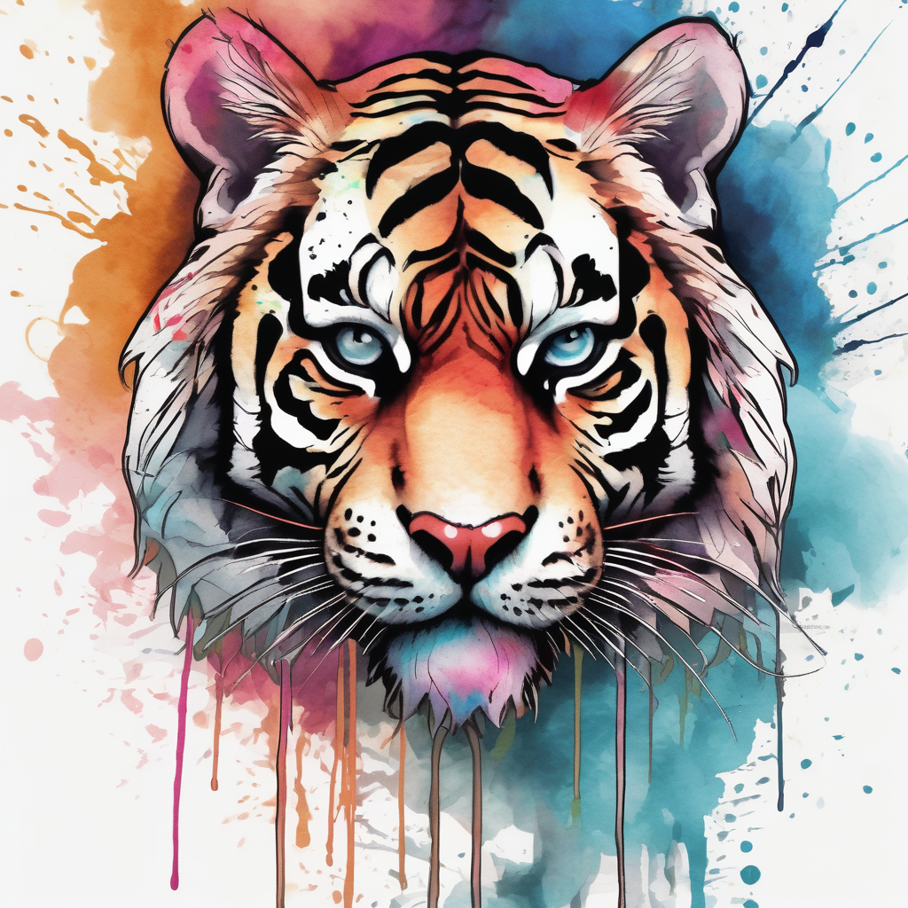 powerful majestic tiger with an extended sleeve design female-designs, design de tatouage Aquarelle généré par IA