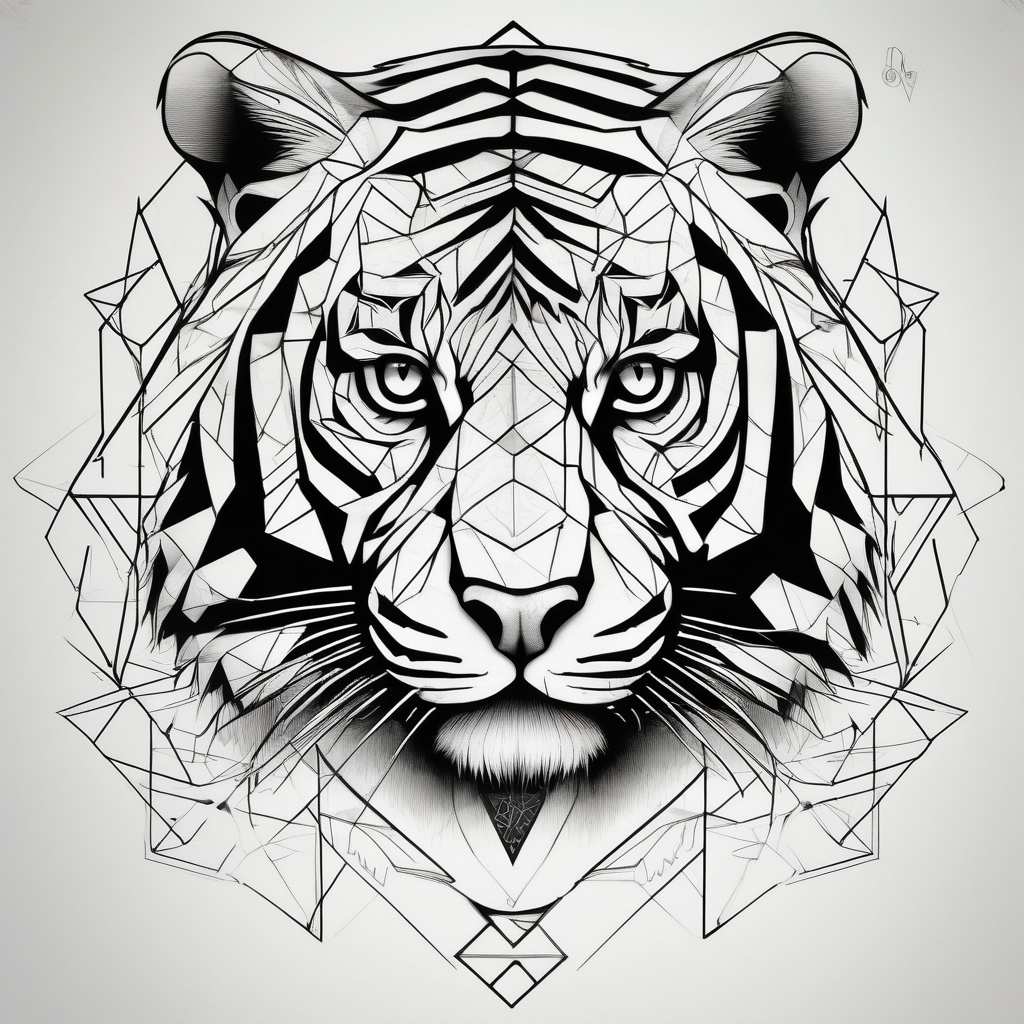 powerful majestic tiger with an extended sleeve design female-designs, design de tatouage Géométrique généré par IA