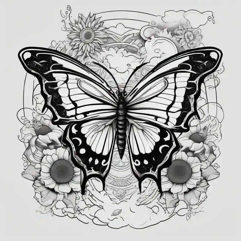 Butterfly, sunflower, book, fly, fish fishing – Japonais, Noir et blanc