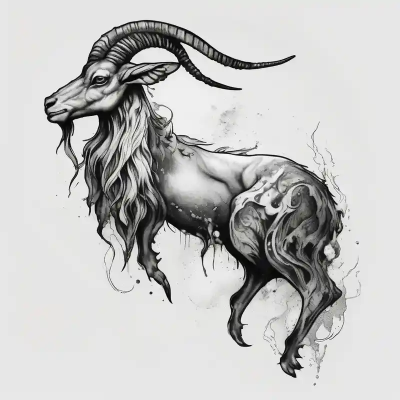 ignorant style capricorn sea goat with fish tail tattoo black and white sketchy fishing