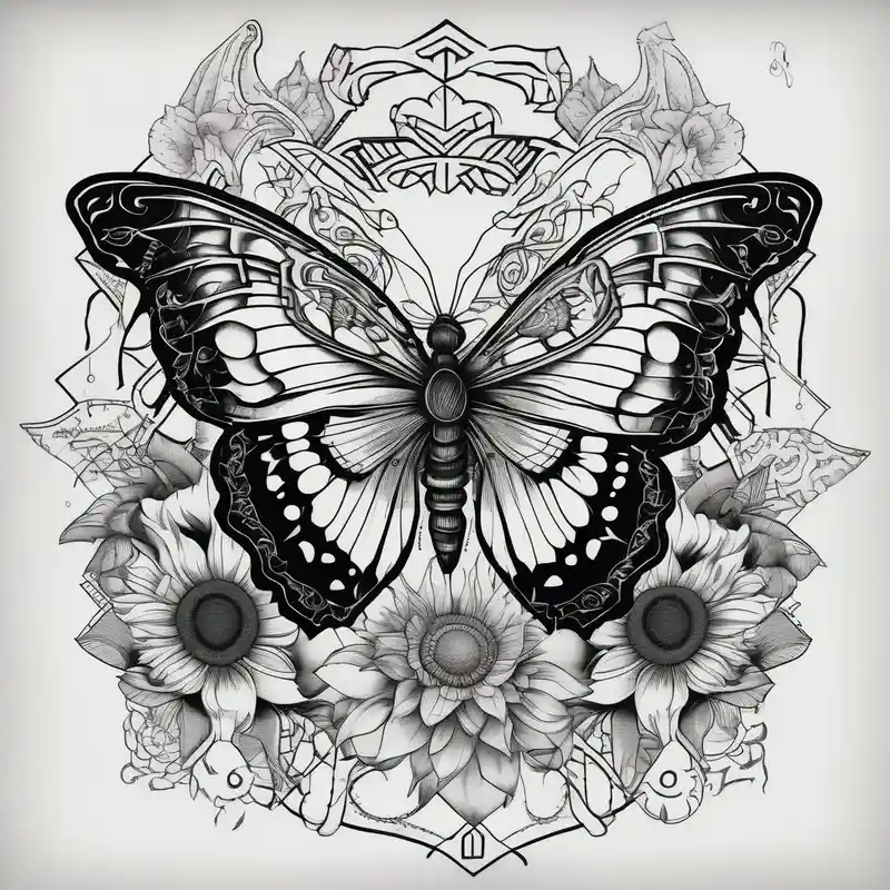 Butterfly, sunflower, book, fly, fish fishing – Blackwork, Couleurs vives