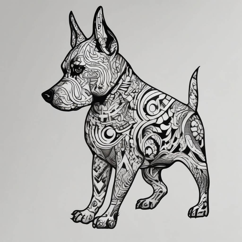 doodle dog foo-dog, diseño de tatuaje Blanco y negro generado con IA
