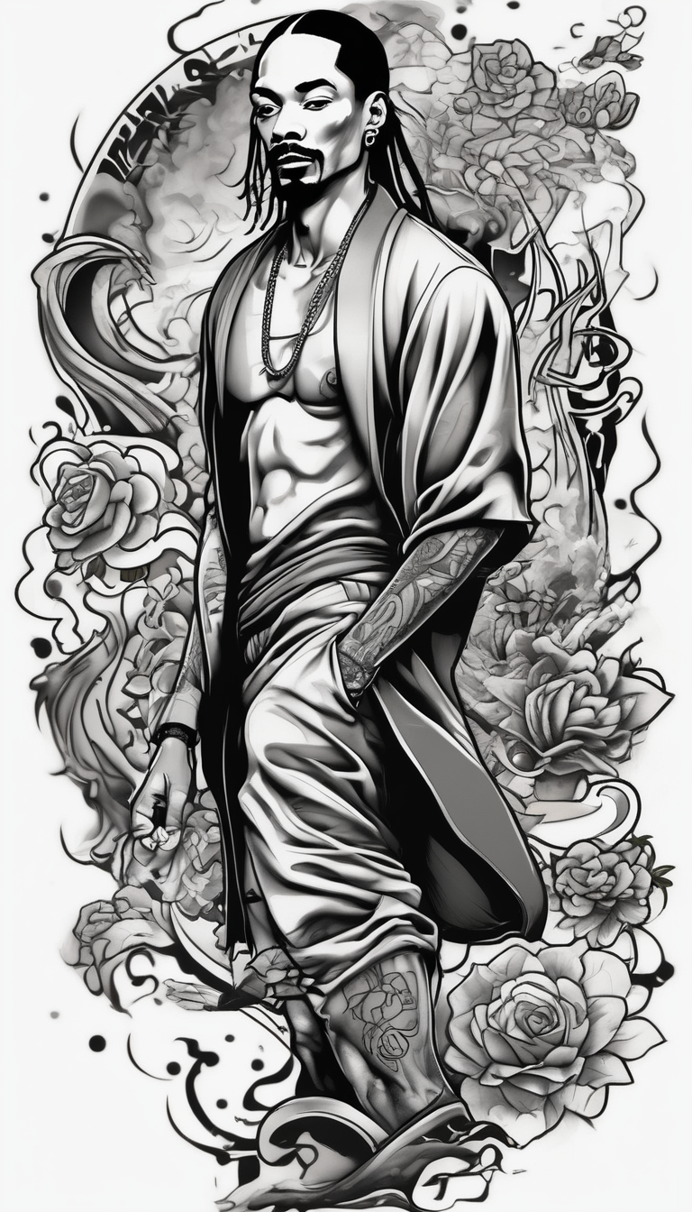 Marshall matthers and snoop dog full leg sleeve foo-dog, design de tatouage Japonais généré par IA