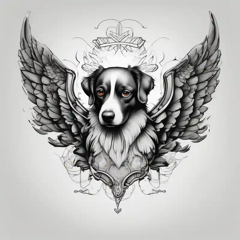 Dog print with angel wings and the name Bella – Surréaliste, Noir et blanc