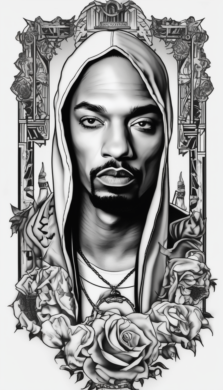 Eminem and snoop dog leg sleeve for female foo-dog, diseño de tatuaje Blackwork generado con IA