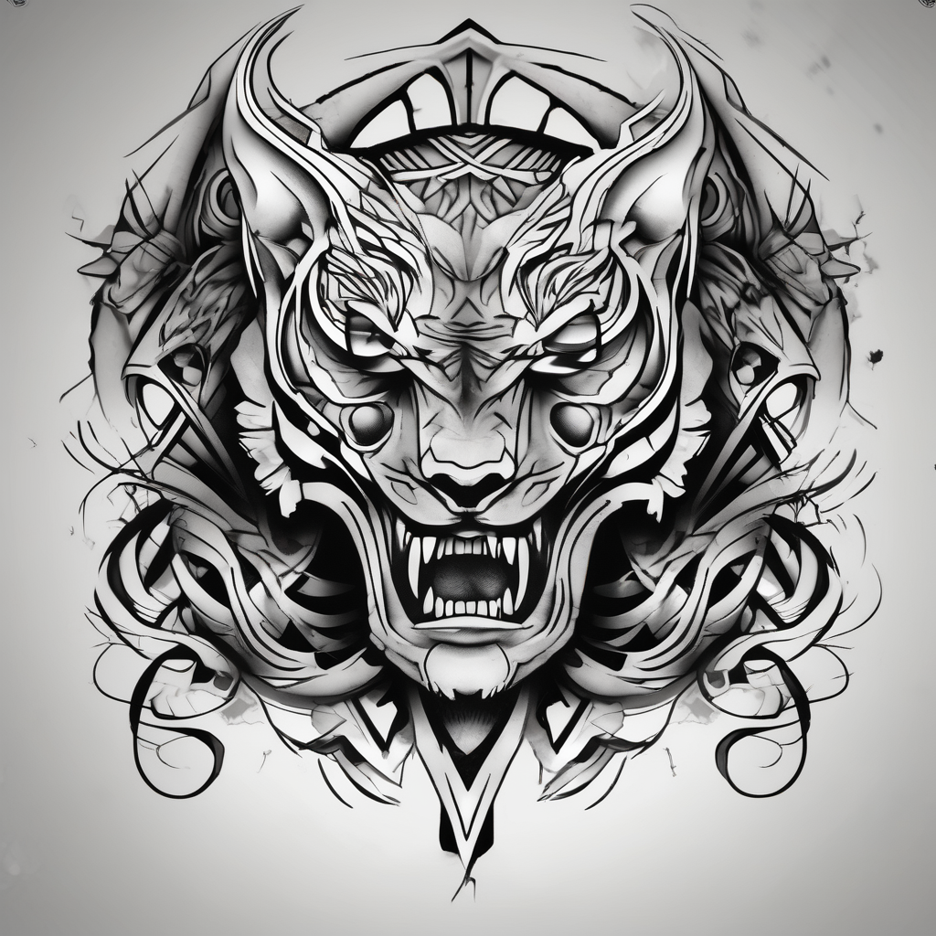 Dog foo-dog, diseño de tatuaje Blanco y negro generado con IA