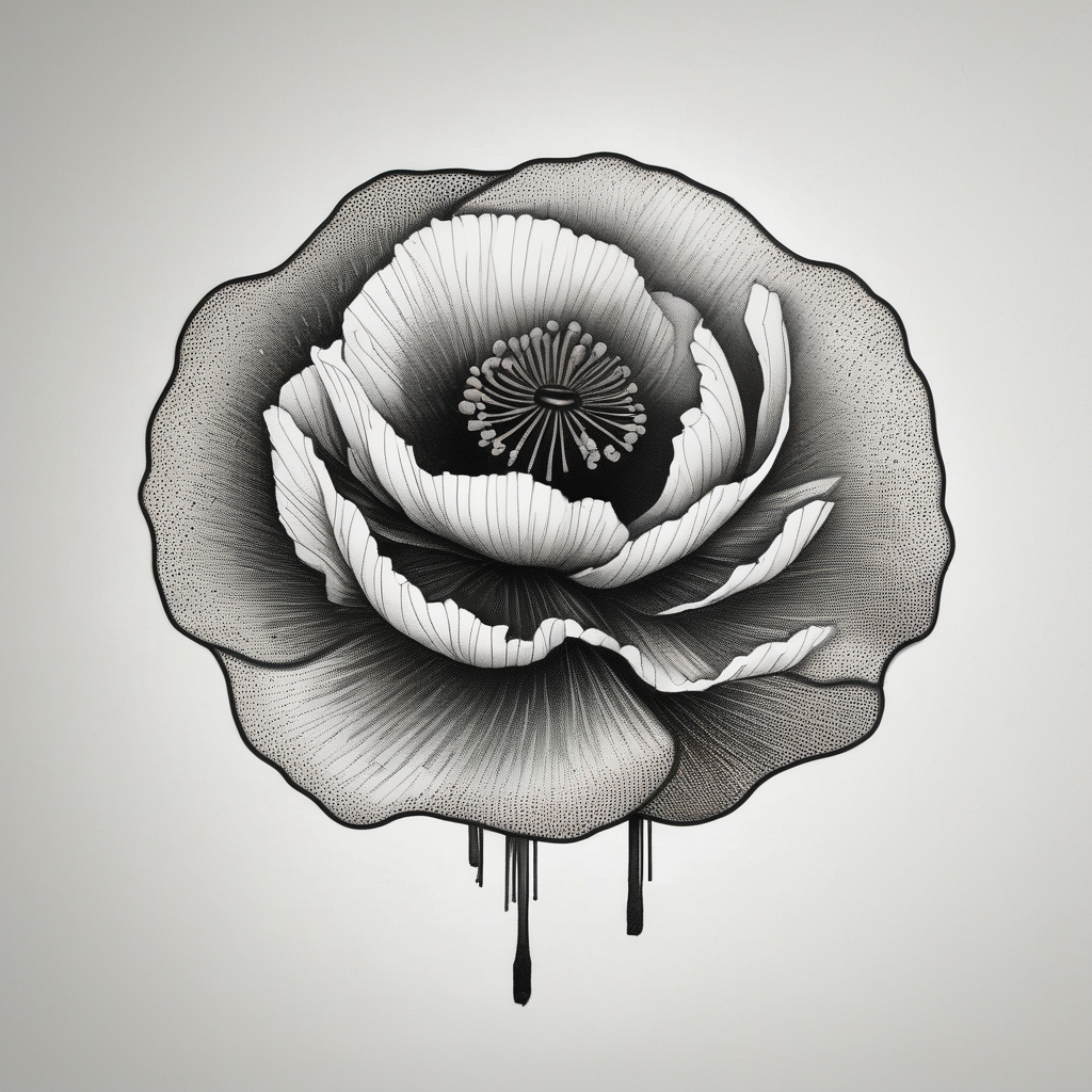 Vietnamese calligraphy saying my dogs name Poppy foo-dog, diseño de tatuaje Dotwork generado con IA