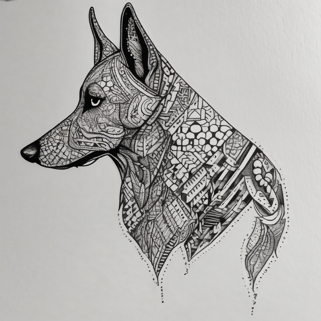 doodle dog foo-dog, design de tatouage Dotwork généré par IA
