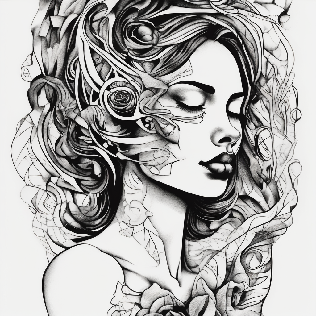 Women holding her face tattoo foot-for-women, AI-generated Surreal tattoo design