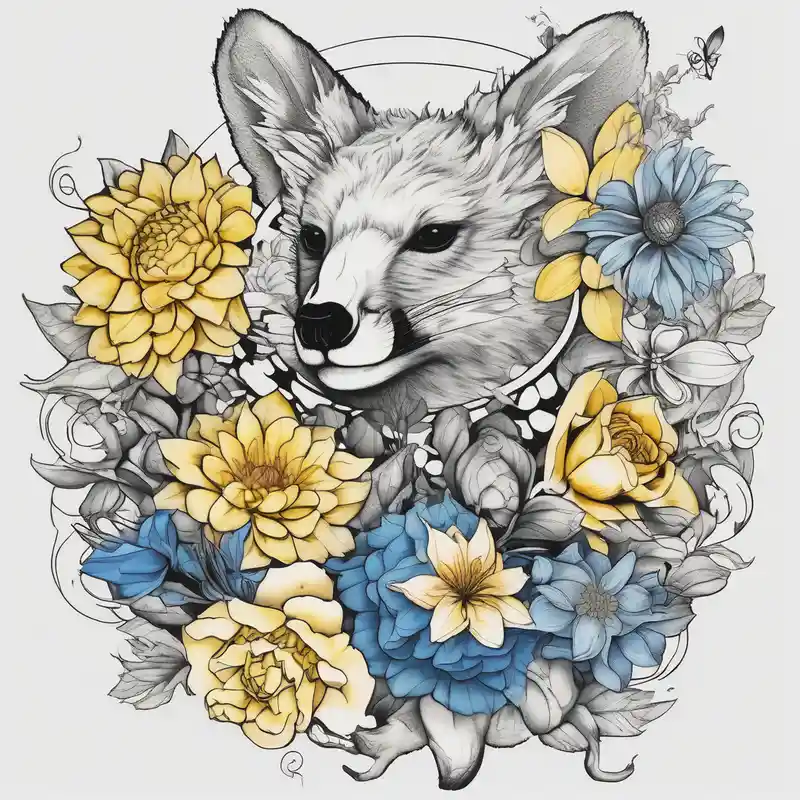 It will be a matching tattoo for 4 women. Our favorite flowers are yellow roses, lillies, blue daisies, and dahlias. Our