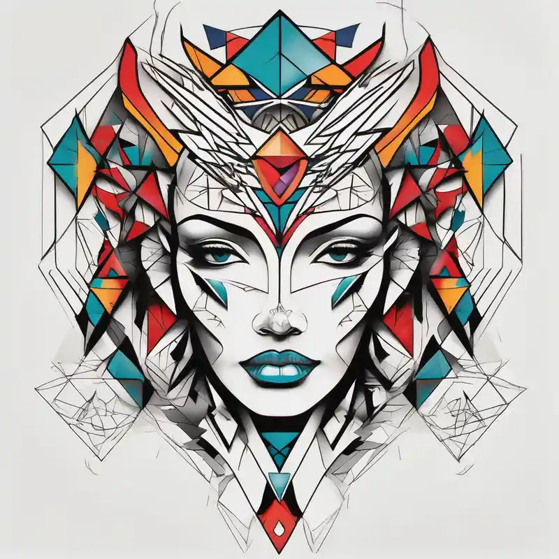 Thigh tattoo of a Powerful women face, motherhood, thunderbird, medical, psychology