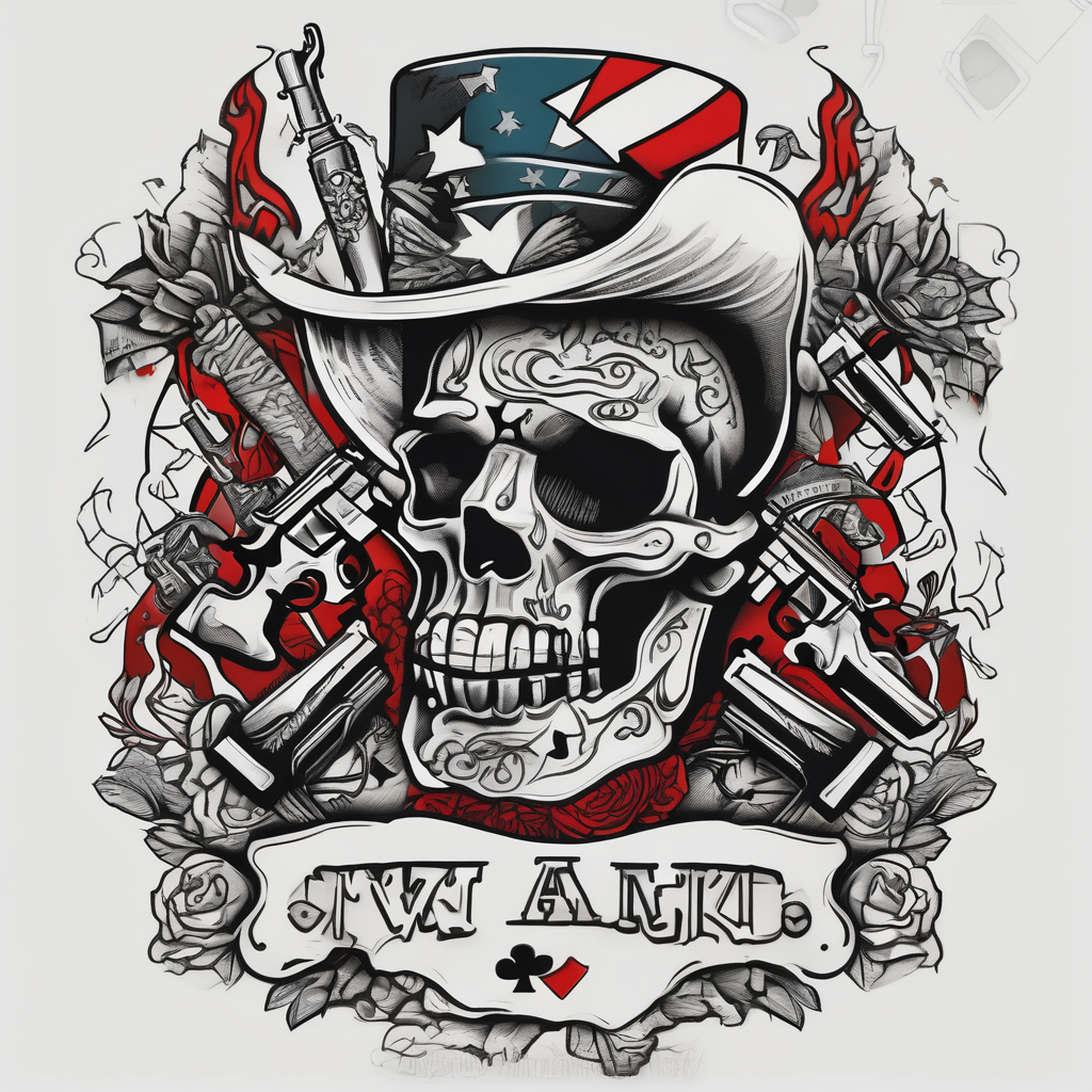 Guns, women, gambling foot-for-women, AI-generated Old School tattoo design