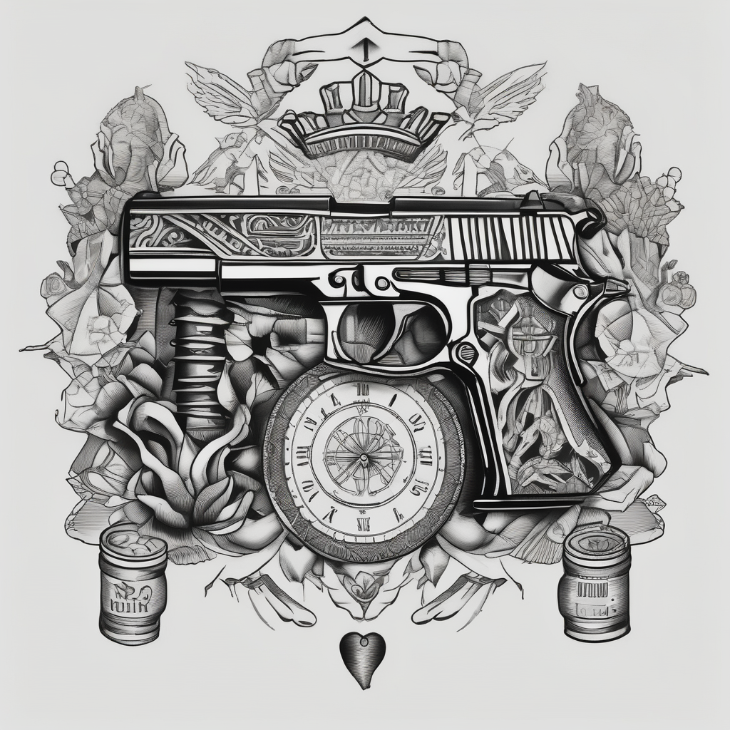 Guns, women, gambling foot-for-women, AI-generated Blackwork tattoo design