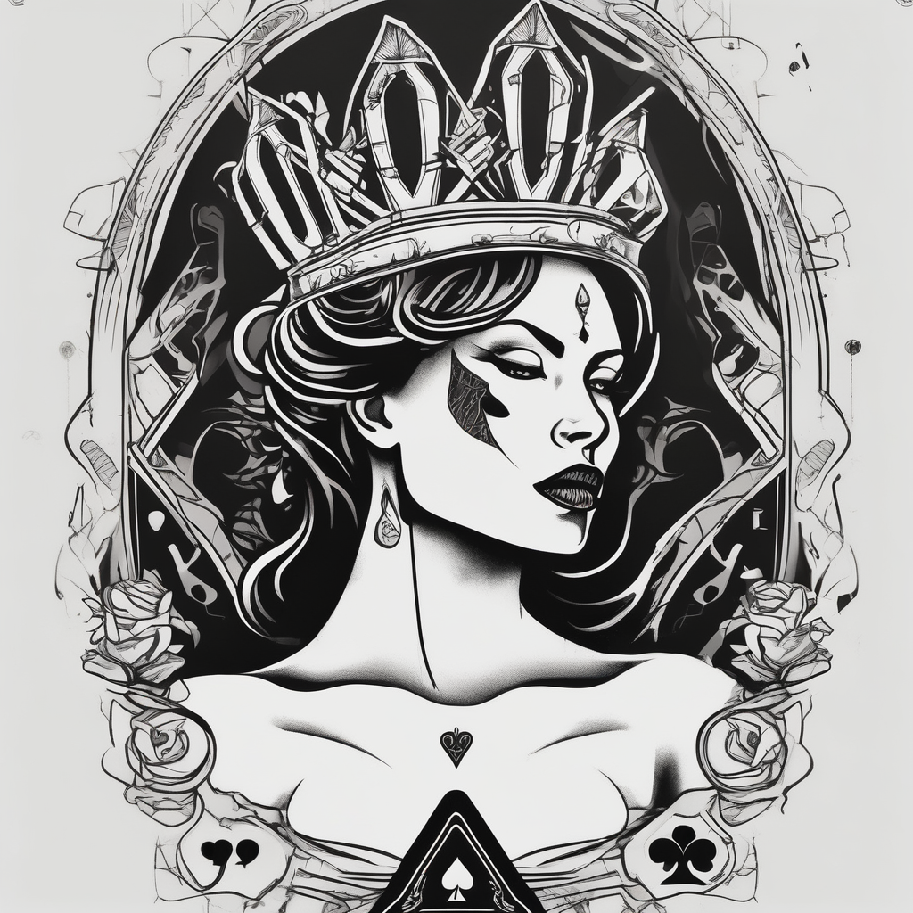 queen of spades,women body,word,simple foot-for-women, AI-generated Sketch tattoo design