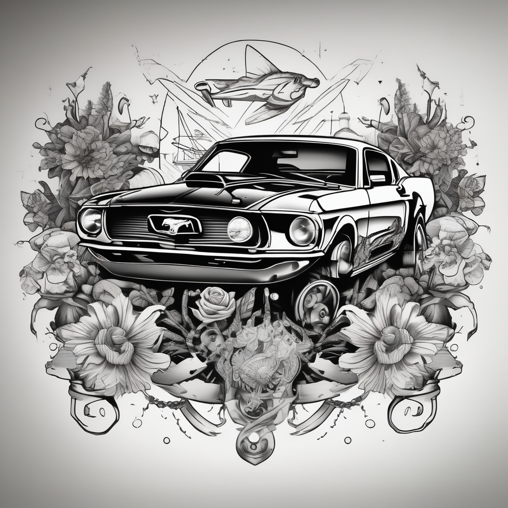 Flowers Anchors Muscle mustang Fast cars Ocean Galaxy Stars Lighthouse, AI-generated Dotwork tattoo design