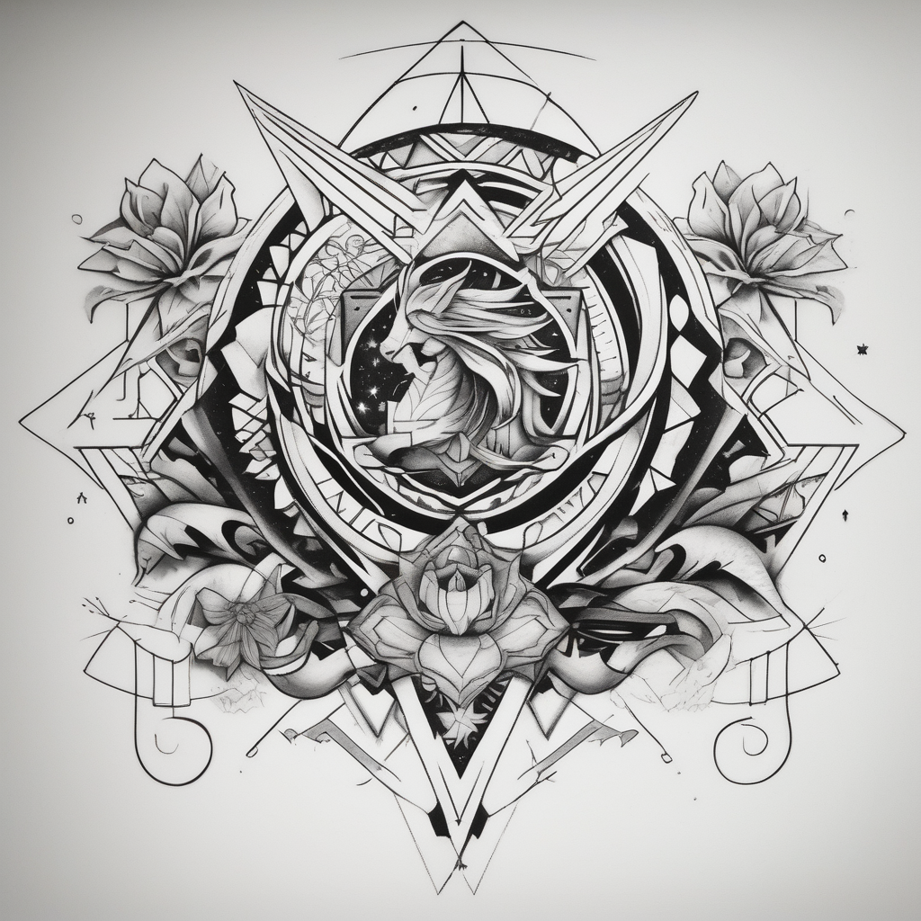Flowers Anchors Muscle mustang Fast cars Ocean Galaxy Stars Lighthouse, AI-generated Geometric tattoo design