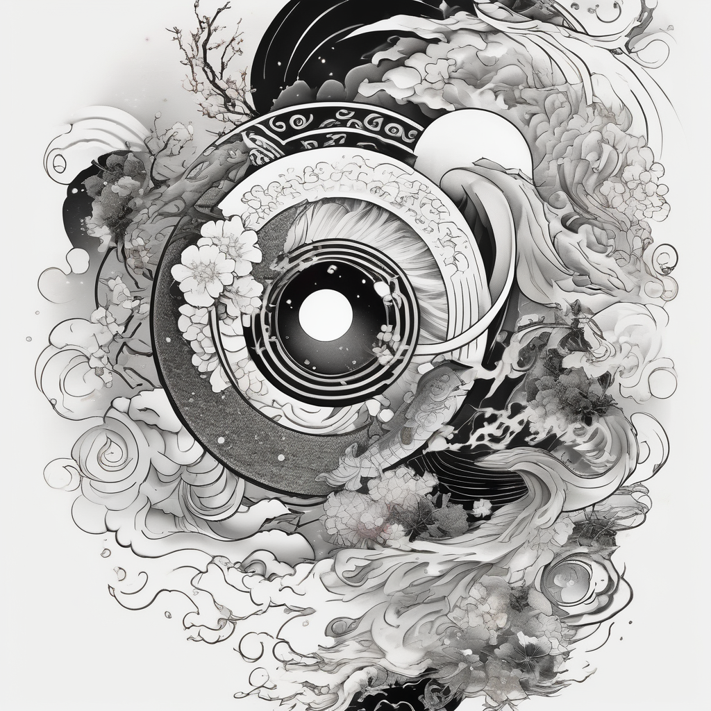 Complex sparkle universe wispy cosmos glitter light, design de tatouage Japonais généré par IA
