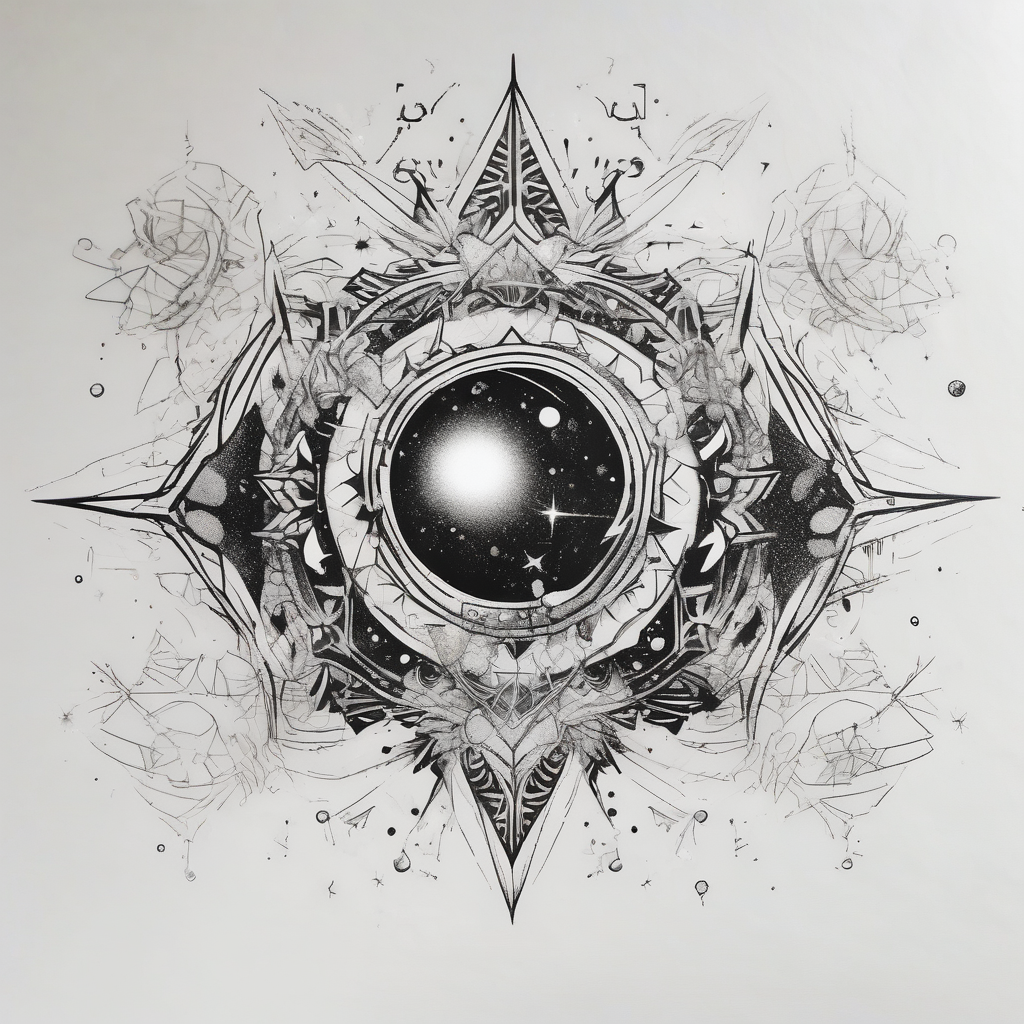 Complex sparkle universe wispy cosmos glitter light, diseño de tatuaje Boceto generado con IA