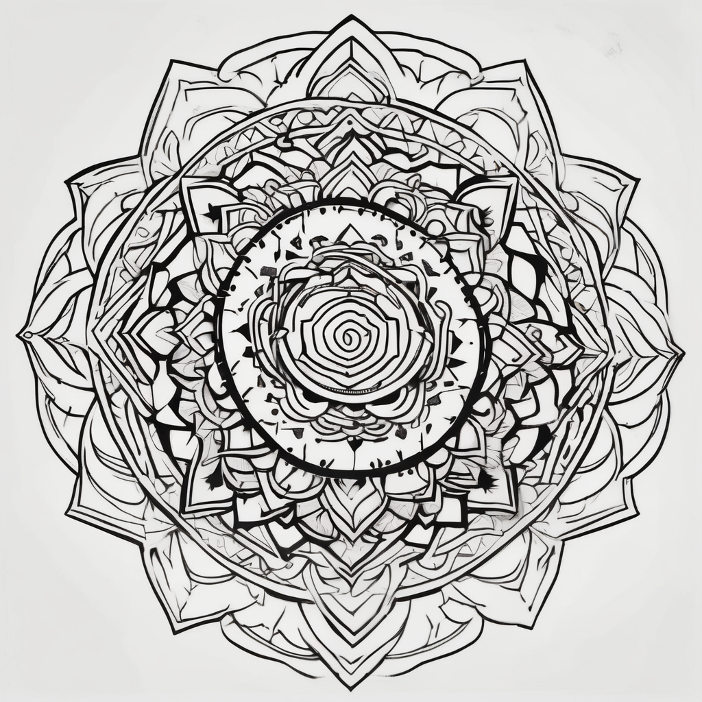 high contrast mandala god-is-greater-than-the-highs-and-lows(AIが生成したカートゥーンスタイルのタトゥーデザイン)