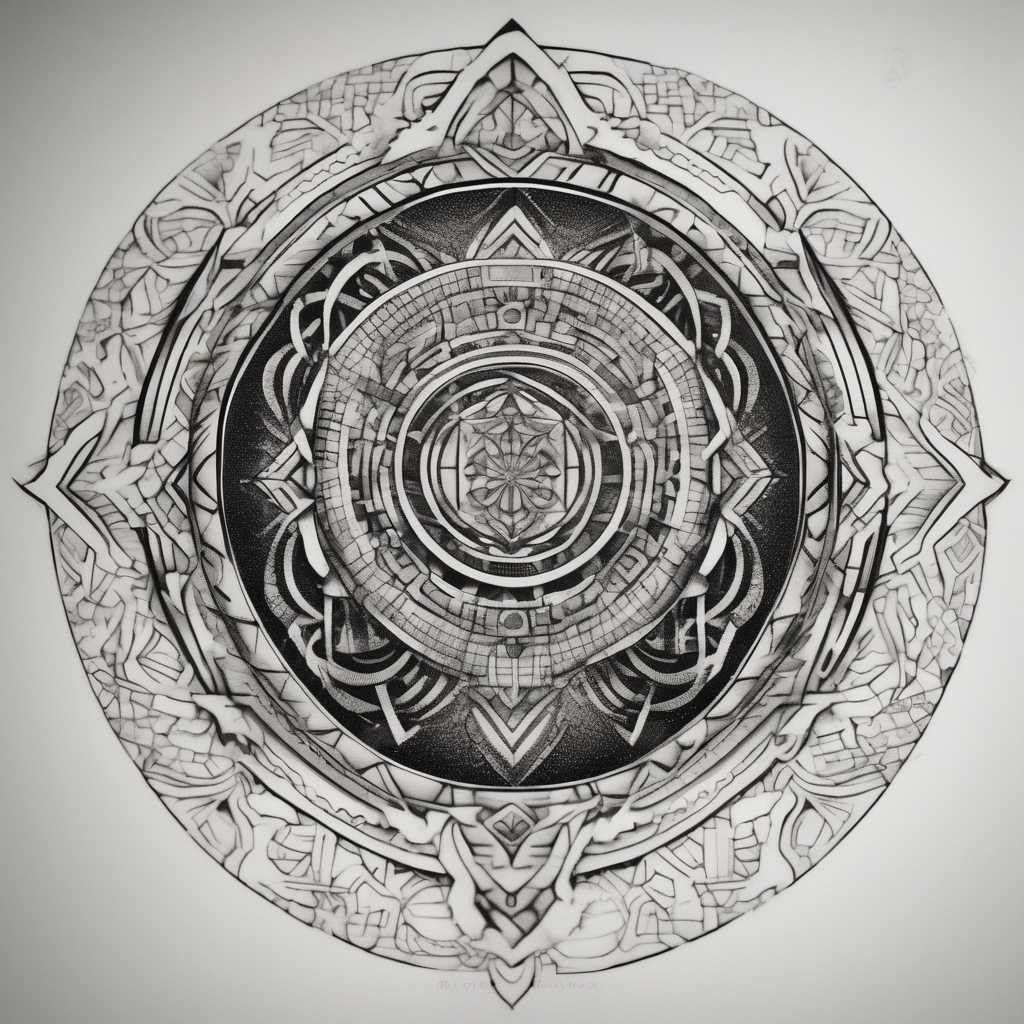 Vishesh, tauras, virgo, roman, alexandar, godly, otherworldy, geometry god-is-greater-than-the-highs-and-lows(AIが生成したドットワークスタイルのタトゥーデザイン)
