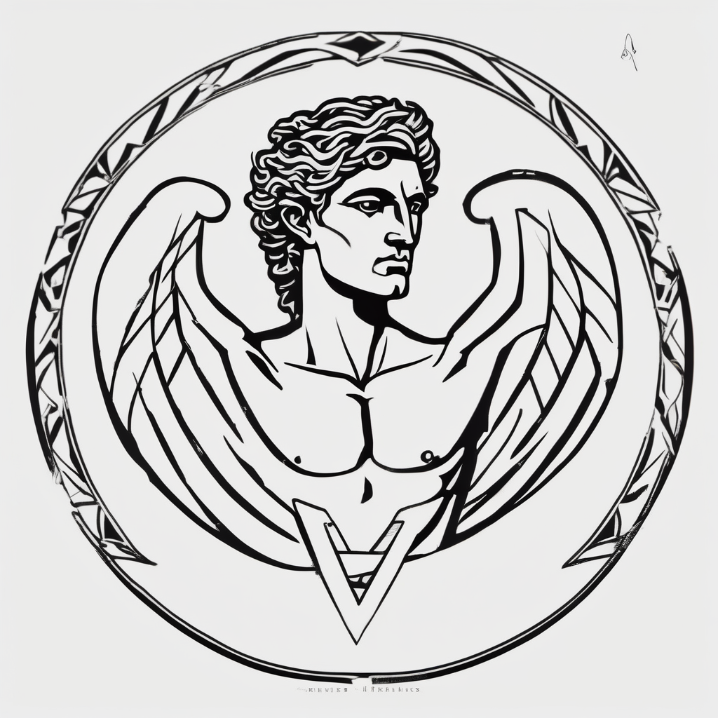 Hermes greek god god-is-greater-than-the-highs-and-lows(AIが生成したミニマルスタイルのタトゥーデザイン)