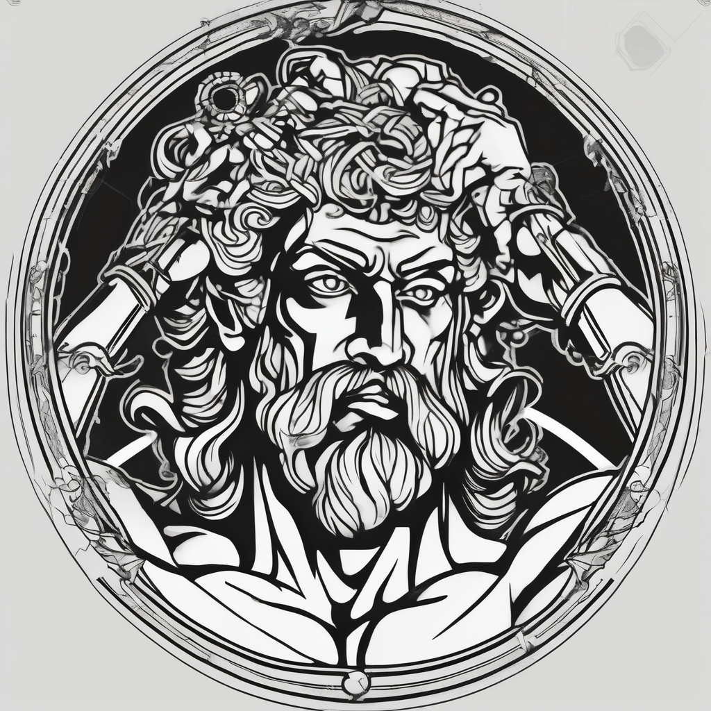 Greek god atlas, holding up the world god-is-greater-than-the-highs-and-lows, diseño de tatuaje Blanco y negro generado con IA