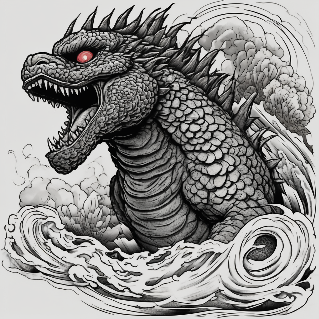 Godzilla, AI-generated Japanese tattoo design