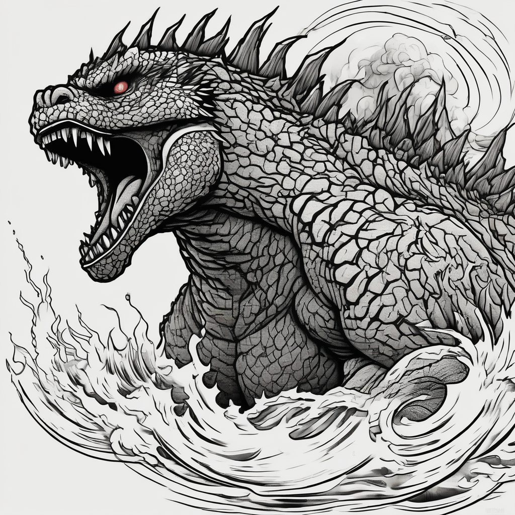 godzilla, roaring, AI-generated Japanese tattoo design