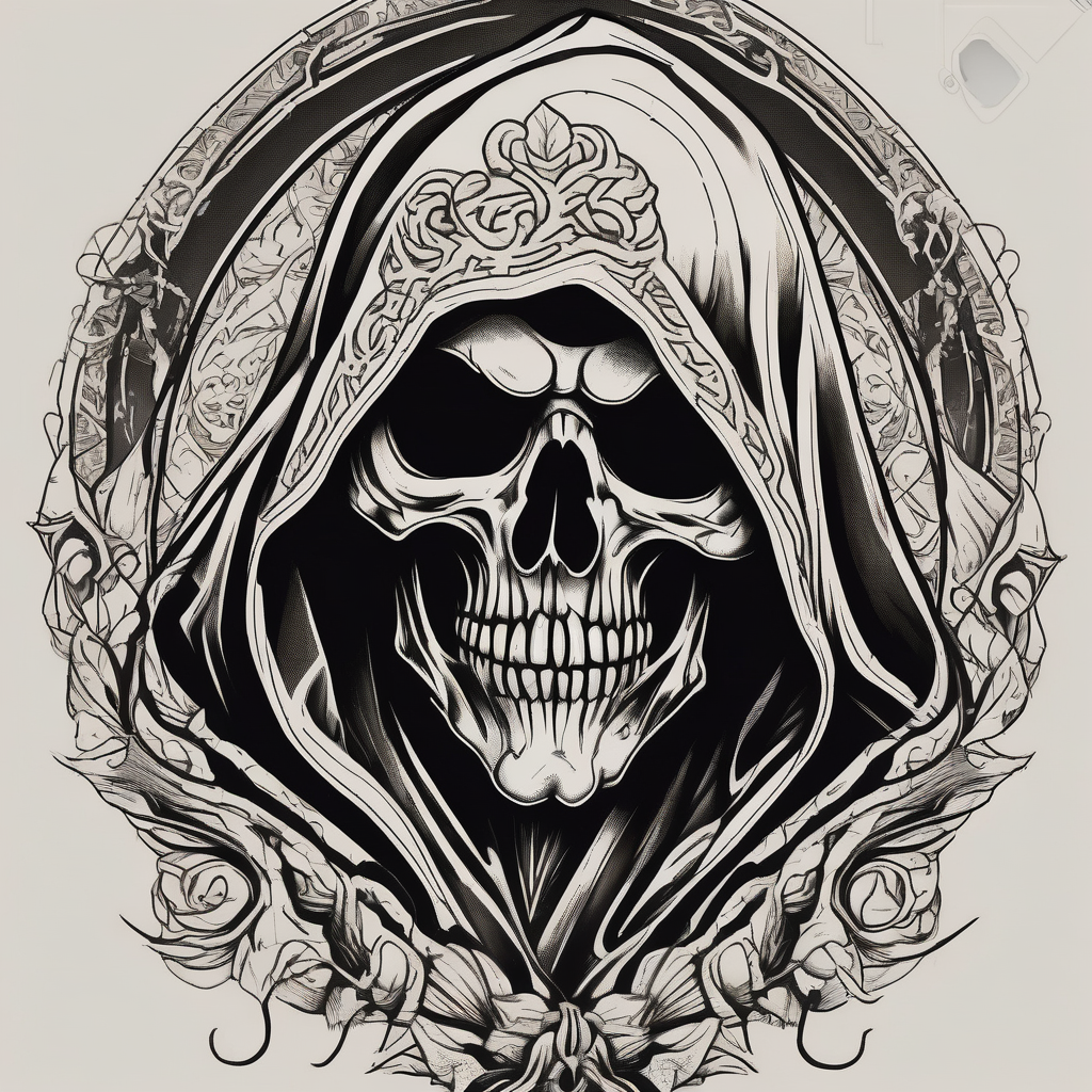 Sexy male grim reaper grim-reaper, AI-generated Blackwork tattoo design