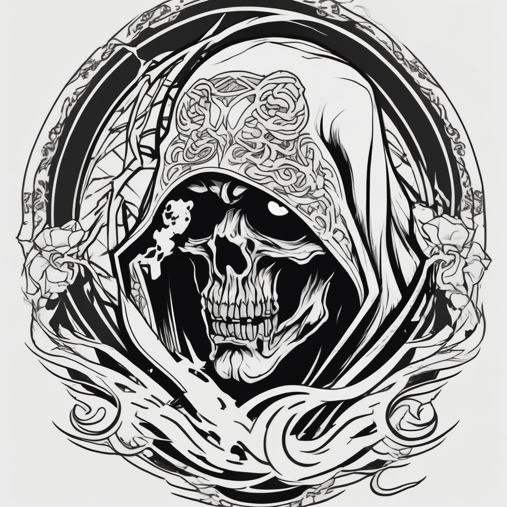 Sexy male grim reaper grim-reaper, AI-generated Japanese tattoo design