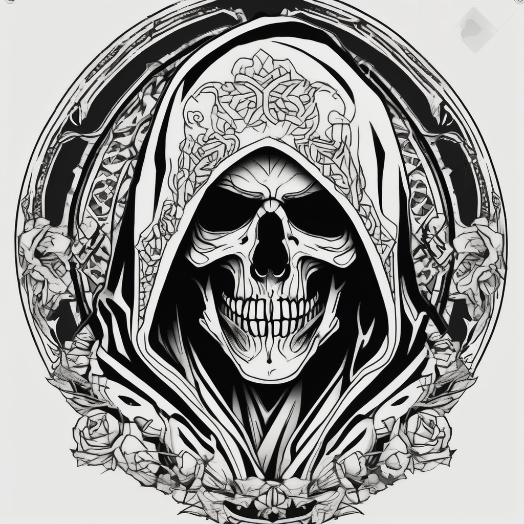 Sexy male grim reaper grim-reaper, AI-generated Blackwork tattoo design