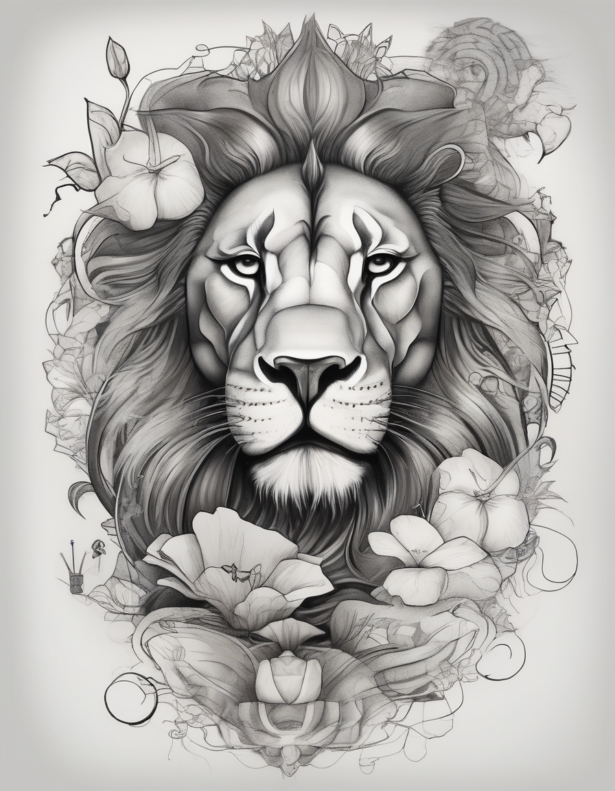 Forearm sleeve tattoo including lion clouds jasmine flower names dates covering the whole forearm. I don’t want it to be girly more tough half-sleeve--for-men, AI-generated Surreal tattoo design