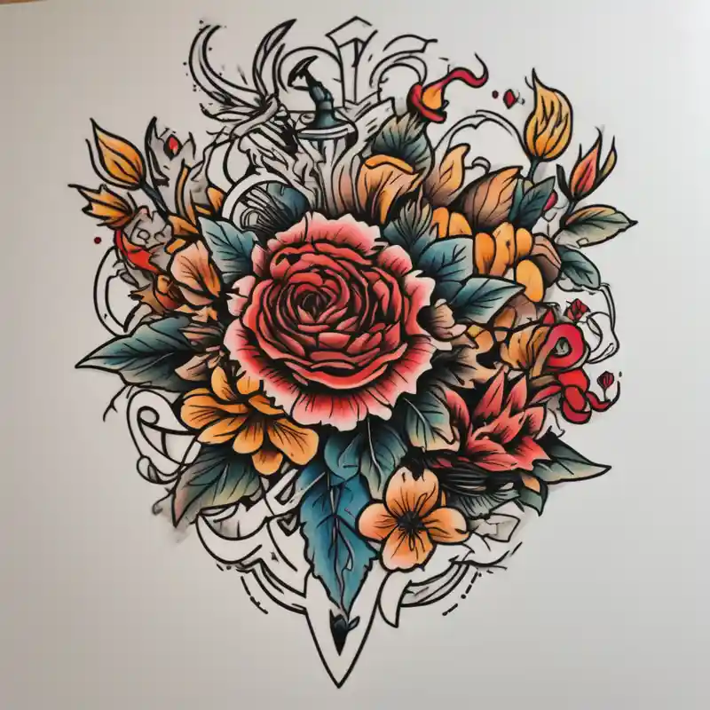 old school style Men's Half Sleeve Tattoo Ideas and Designs in 2025 & free generation about Pin up arm sleeve. With October flower November flower December flower half-sleeve--for-men and Pin up arm sleeve. With October flower November flower December flower half-sleeve--for-men
