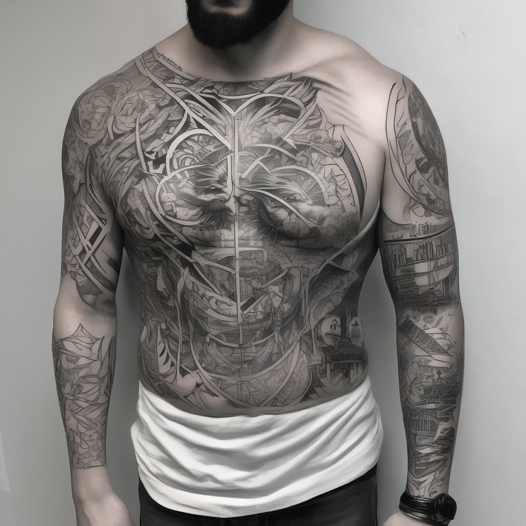 Dawson and Dakota names built into a sleeve half-sleeve--for-men, AI-generated Black and White tattoo design