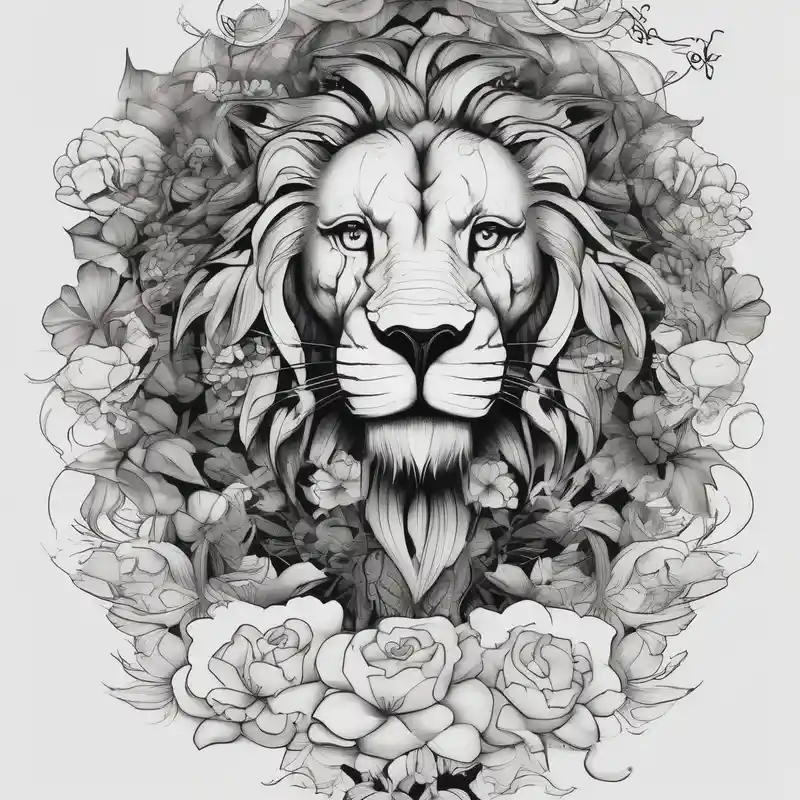 blackwork style Lion Tattoo Designs and Meanings about Forearm sleeve tattoo including lion clouds jasmine flower names dates covering the whole forearm half-sleeve--for-men and Forearm sleeve tattoo including lion clouds jasmine flower names dates covering the whole forearm half-sleeve--for-men