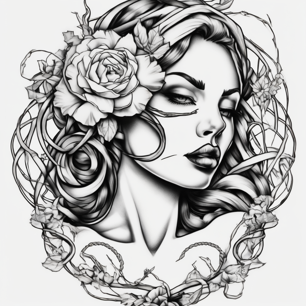 Pin up picture arm sleeve. With October flower November flower December flower rope figure 8 knot half-sleeve--for-men, AI-generated Sketch tattoo design